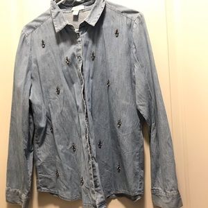 LOFT Chambray embellished button down top
